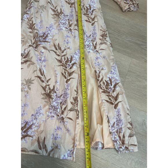 HOUSE OF HARLOW 1969 Linen Blend Midi Dress Size Medium Smocked Midi Peasant - Picture 3 of 7